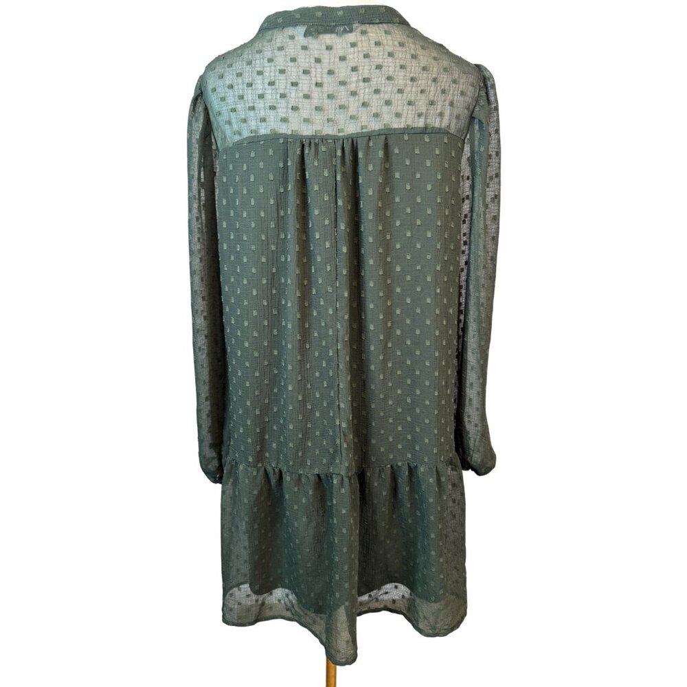 2/$30 ZARA Olive Green Small Sheer Textured Long Sleeve Dress - Picture 8 of 15